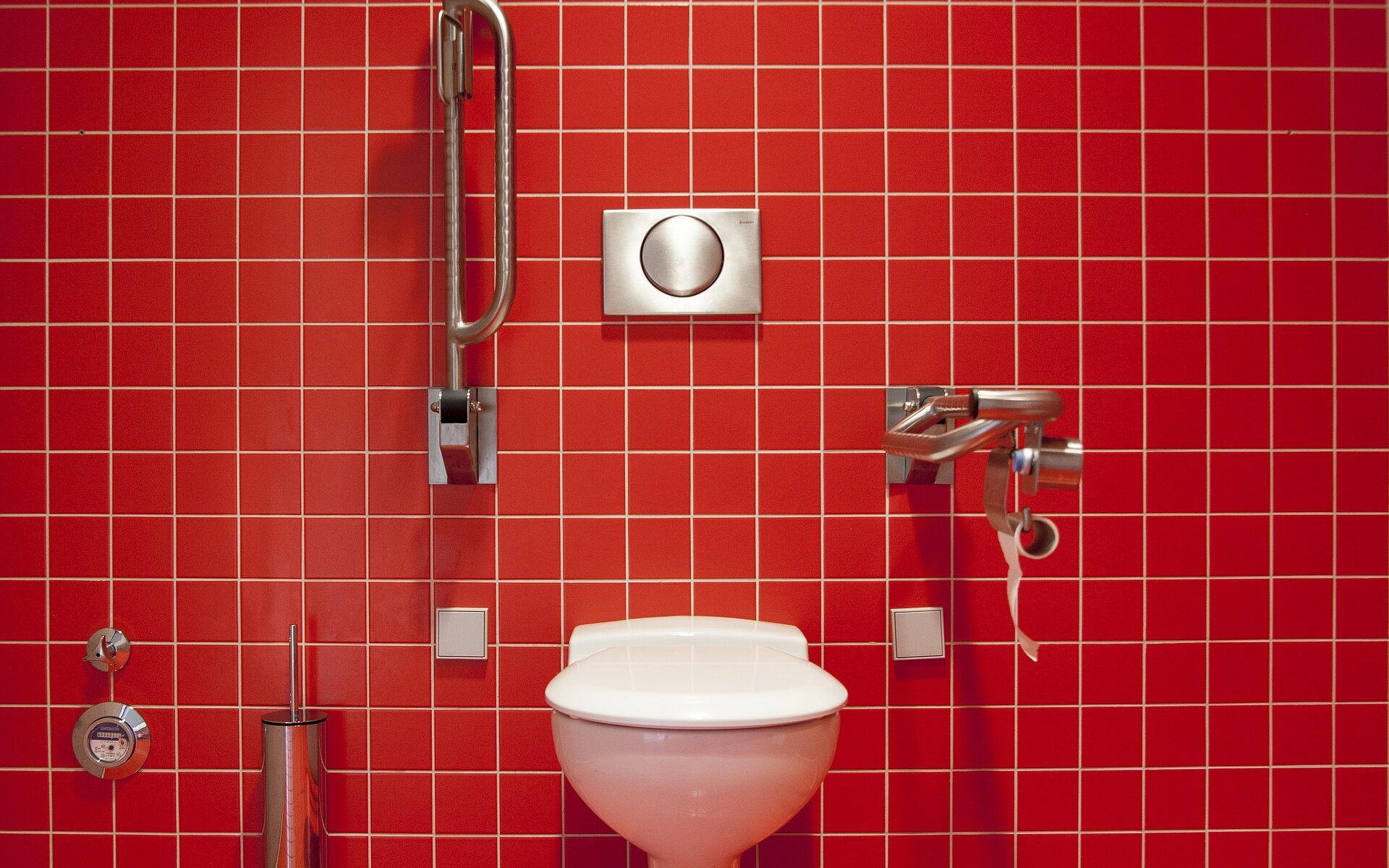 Red tile bathroom with toilet