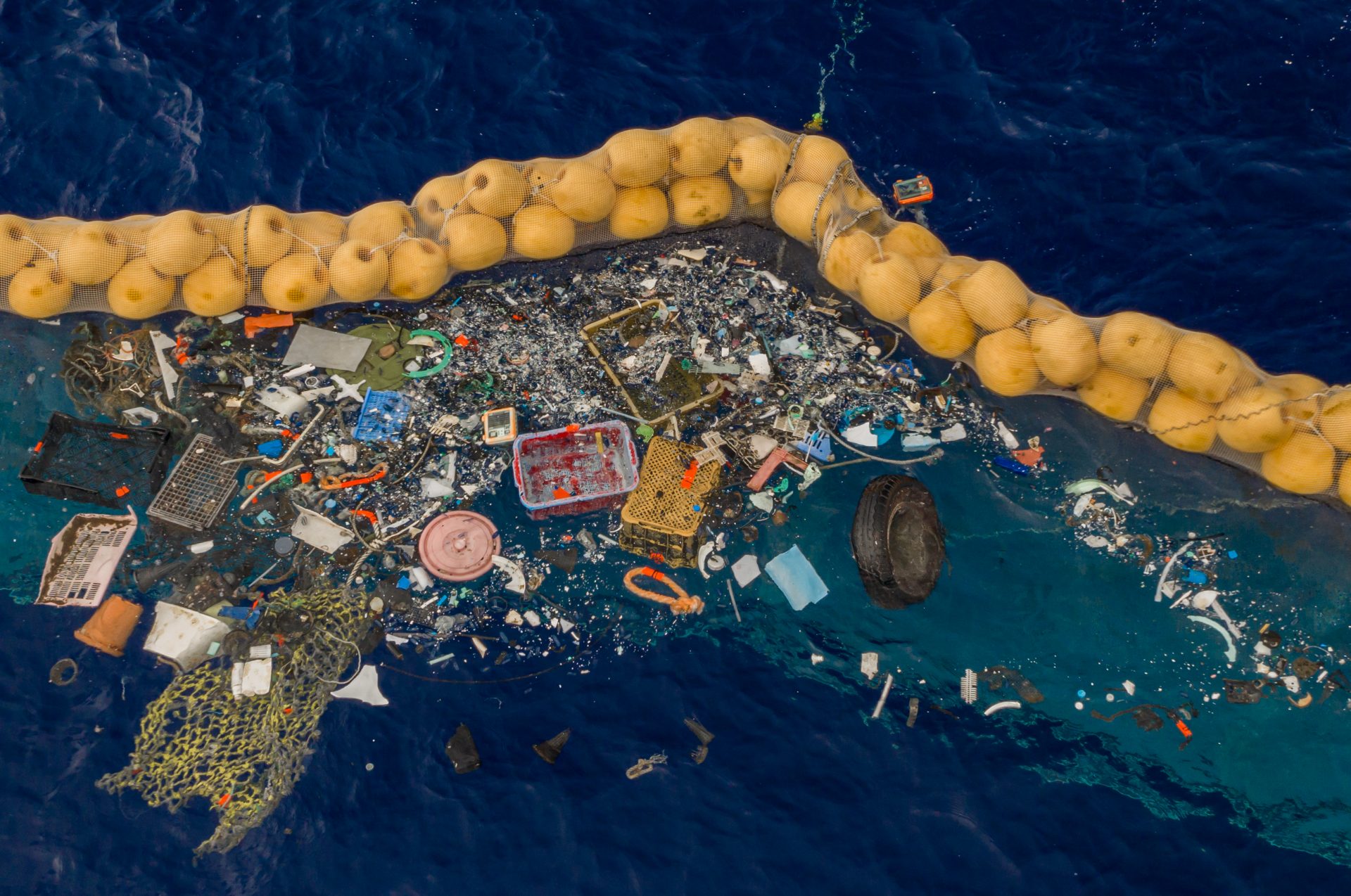 Image via The Ocean Cleanup. The project cleaned up plastic as well as a wheel.