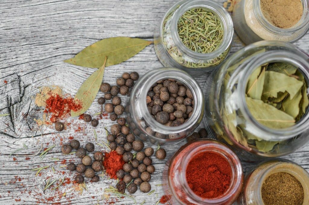 Loose spices in glass jars