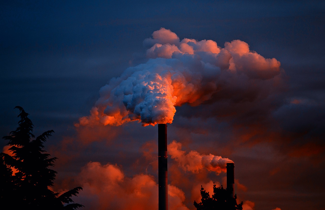 Red and blue smoke stack