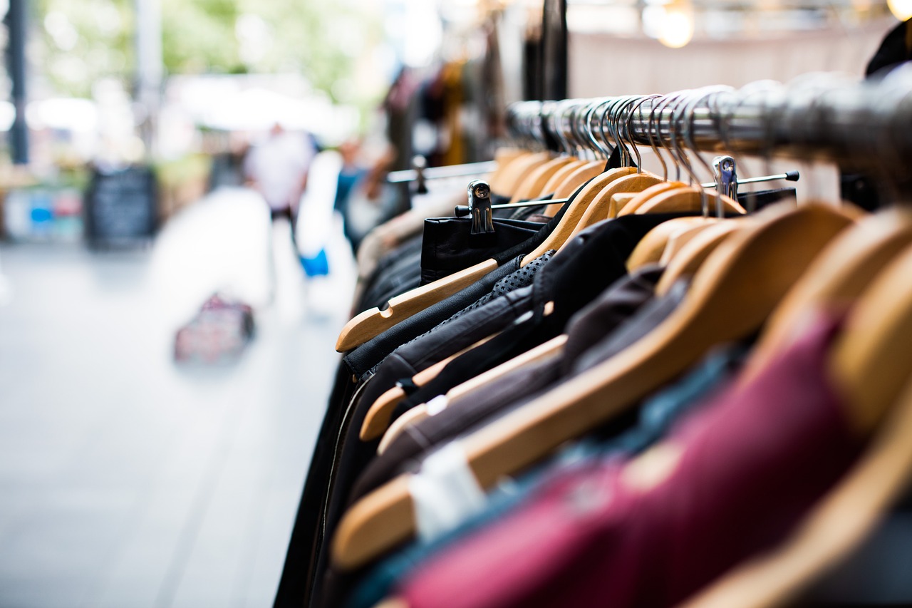 Clothing on hangers.